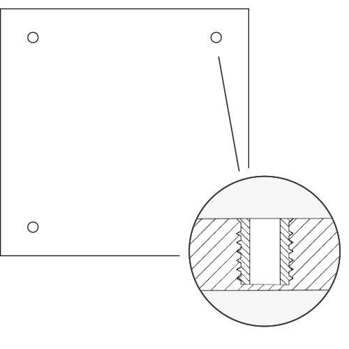 Fixing with M6 threaded sleeves